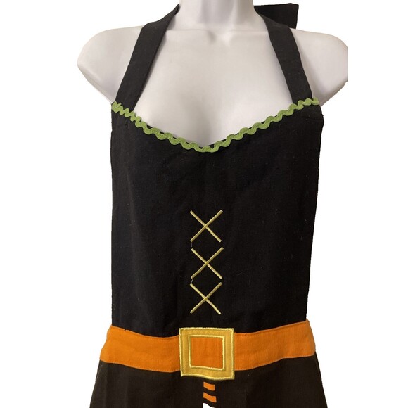 Halloween Apron Cobweb Cottage Witch Orange Black Kitchen Witch One Size - Picture 3 of 4